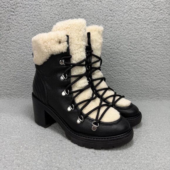 Marc Fisher Boots Womens 6.5 Shoes Black Daven Shearling Hiker Ankle Booties - Picture 1 of 12